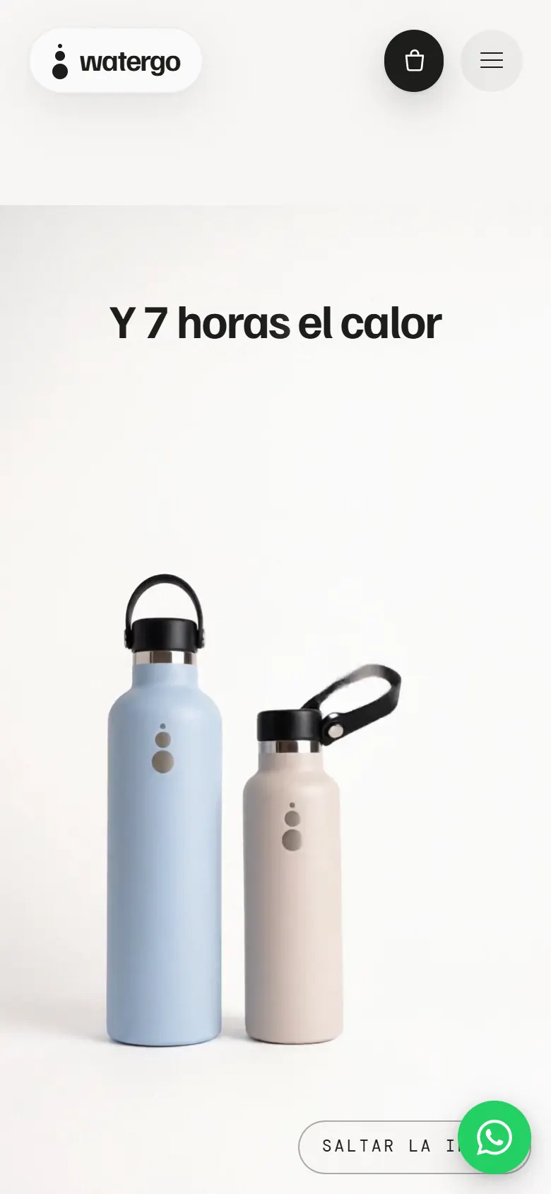 La misma tienda de botellas en un móvil, con dos botellas sobre fondo blanco.