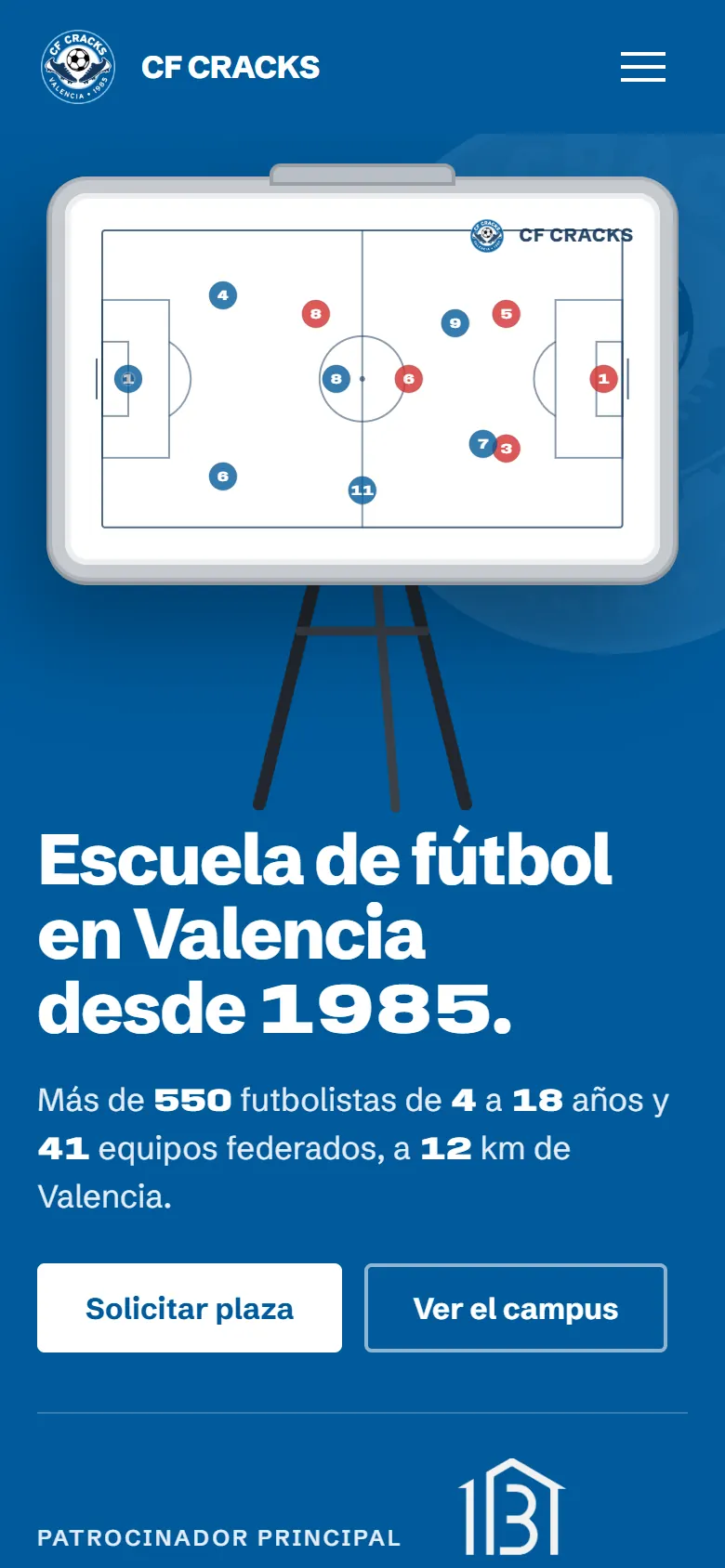 La misma web de la escuela de fútbol en un móvil.