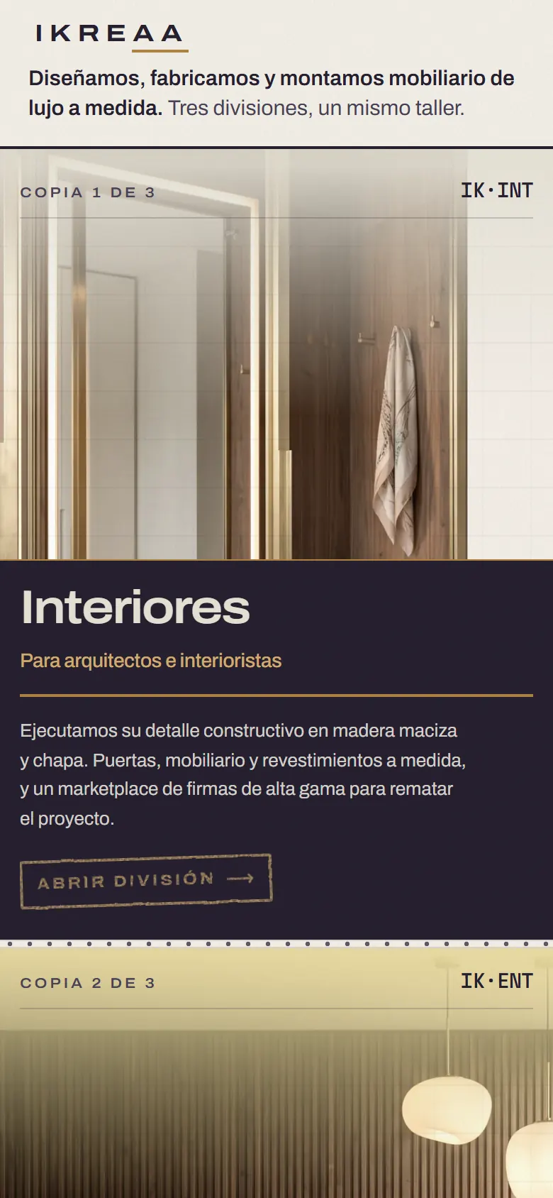 La misma web de mobiliario en un móvil.