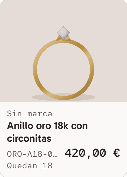 Tarjeta ampliada de una pieza del escaparate: anillo de oro de 18 k con circonitas, referencia ORO-A18, 420 euros, quedan 18.